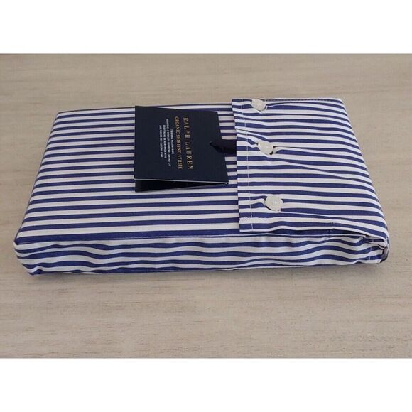 Ralph Lauren Organic Shirting Stripe 100% Cotton Two King Pillowcases Blue White - Picture 9 of 11